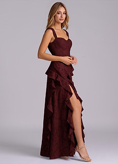 Azazie Sloane Vestidos de damas de honor Vestido Cabernet de Devorado Floral de Línea A con Escote corazón image5
