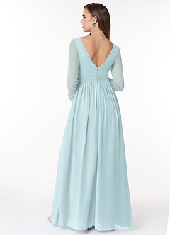 Azazie Teton Maternity Bridesmaid Dresses A-Line Long Sleeve Chiffon Floor-Length Dress image2