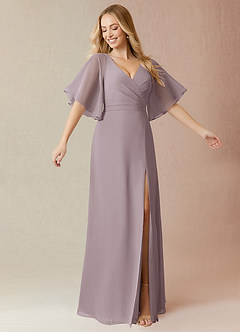 Azazie Cierra Brautjungfernkleider A-Linie V-Hals Chiffon Kleid Dämmerung image1