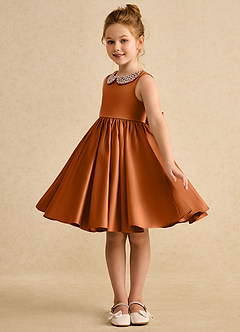 Azazie Chickpea Blumenmädchenkleider A-Linie Schleifen Matte Satin Kleid Kupfer image5