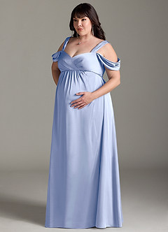 Azazie Rhea Brautjungfernkleider für Schwangere A-Linie Schulternfrei Gefaltet Stretch-Satin Bodenlänge Kleid image11