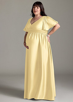 Azazie Verna vestidos de dama de honor de maternidad Vestido de Corte en A Volante Hasta el suelo Satén Elástico image14