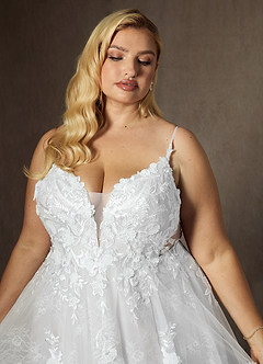 Azazie Monda Hochzeitskleider A-Linie Spitze Tüll Kleid Diamantweiß image21