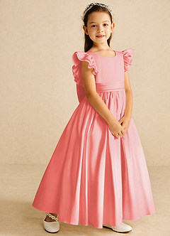 Azazie Piglette Flower Girl Dresses Coral A-Line Bow Matte Satin Dress image5