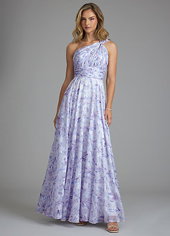 Azazie Charlize Robes de demoiselle d'honneur Robe Trapèze en Aquarelle Florale Ue épaule Lilas Aquarelle Florale image1