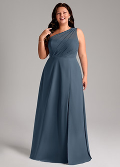 Azazie Phaedra Bridesmaid Dresses Neptune A-Line One Shoulder Chiffon Dress image13