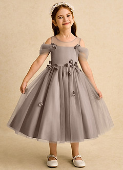 Azazie Juni Abiti da Ragazza di Fiori Abito Principessa in Tulle Plissettato Taupe image1