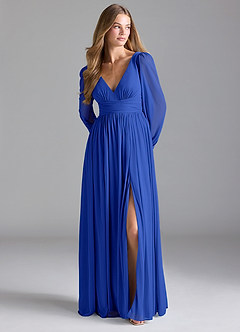 Azazie Norah Abiti da Damigella Abito A-Line in Maglia Blu Reale image3