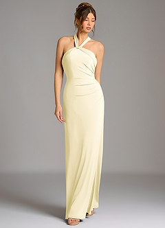 Azazie Valentina Bridesmaid Dresses Lemon Sorbet Mermaid Pleated Premium Stretch Jersey Dress image1