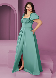Barbie ♥ Azazie Jurken voor bruidsmeisjes Jurk van Stretch Satijn met A-Lijn Ruches Aqua image9