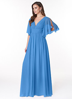 Azazie Temeka Bridesmaid Dresses Blue Jay A-Line Ruched Chiffon Dress image3