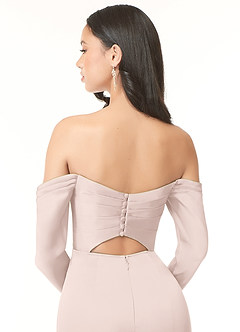Azazie Hallie Abiti da Damigella Abito Convertibile Tubino in Raso Elasticizzato Manica lunga con spalle scoperte Rosa Rossore image8