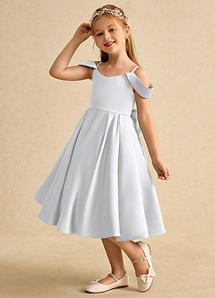 Azazie Favia Flower Girl Dresses White A-Line Off the Shoulder Matte Satin Dress image6