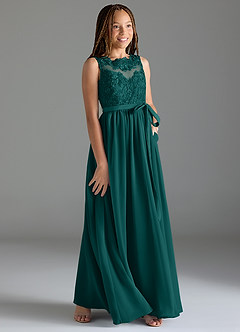 Azazie Elly Junior Peacock A-Line Lace Chiffon Dress image4