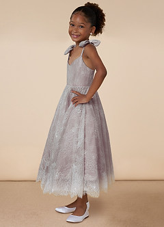Azazie Tilly Flower Girl Dresses Diamond White Dusty Rose A-Line Lace Dress image2