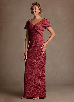 Azazie Atkins Mother of the Bride Dresses Cabernet Franc Column Off the Shoulder Floral Jacquard Dress image4
