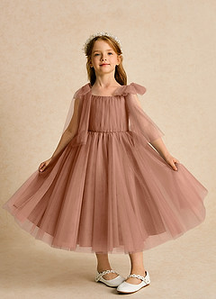 Azazie Dori Flower Girl Dresses Bronzer A-Line Ruched Tulle Dress image6