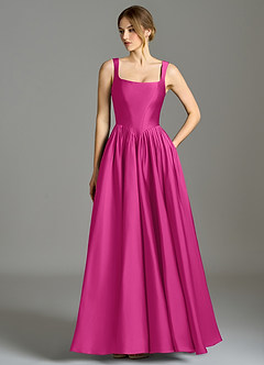 Azazie Verina Robes de demoiselle d'honneur Robe Trapèze en Satin extensible Plissée Fuchsia image1