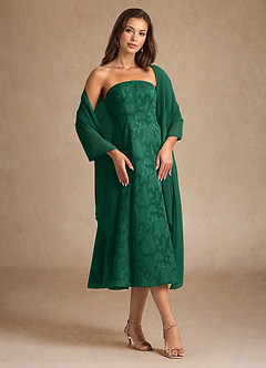 Azazie Lorain Mother of the Bride Dresses Emerald A-Line Pleated Floral Burnout Dress image1