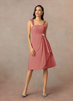 Azazie Olivia Mère de la mariée Robes Robe Trapèze en Mousseline de soie Encolure carrée plissée Antique Rose image3