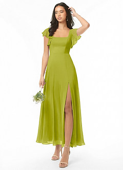 Azazie Bondi Bridesmaid Dresses Lemongrass A-Line Ruched Chiffon Dress image1