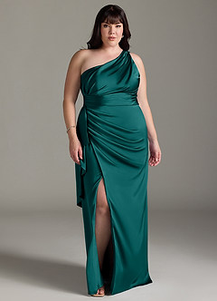 Azazie Maive Robes de demoiselle d'honneur Robe Fourreau en Satin extensible Rayé Paon image10