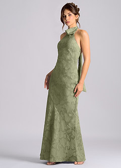 Azazie Velli Brudtärnklänningar Klä av Sjöjungfru i Blommig Utbrändhet Hög hals Pistasch image6