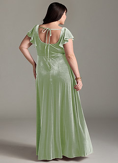 Azazie Bondi Bridesmaid Dresses Dusty Sage A-Line Side Slit Velvet Dress image8