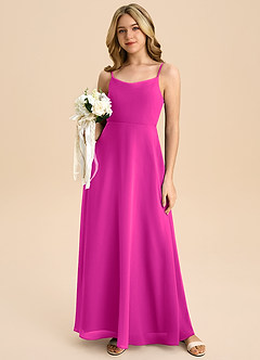 Azazie Shale Junior Robe Trapèze en Mousseline de soie Arc Fuchsia image5