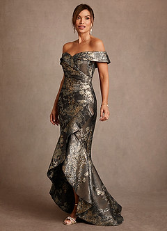 Azazie Winnetka Klänningar till brudens mor Klä Sjöjungfru i Blommig Jacquard Av axeln Mocha Coco image3