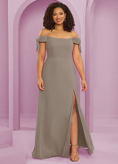 Barbie ♥ Azazie Jurken voor bruidsmeisjes Converteerbaar Jurk van Chiffon met A-Lijn Off the Shoulder Taupe image1