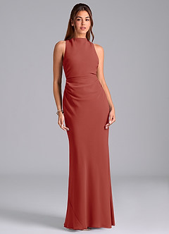 Azazie Evadne Bridesmaid Dresses Terracotta A-Line Pleated Chiffon Dress image3