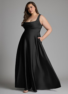 Azazie Azaria Vestidos para Prova em Casa Vestido Preto de Cetim elástico de Linha A com Corpete image10