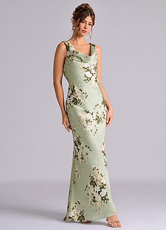 Azazie Rylina Vestidos de damas de honor Vestido de Enredaderas Florales de Satén Elástico de Corte Sirena image1