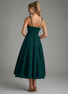 Azazie Isabella Bridesmaid Dresses Pine A-Line Corset Floral Burnout Dress image7