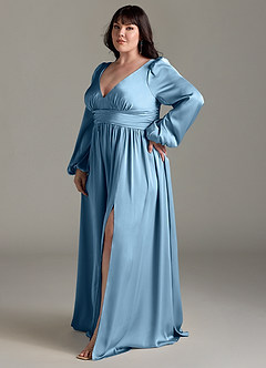 Azazie Norah Bridesmaid Dresses Steel Blue A-Line Stretch Satin Dress image11