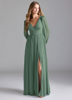 Azazie Norah Bridesmaid Dresses Eucalyptus A-Line Mesh Dress image3