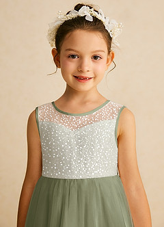 Azazie Tay Flower Girl Dresses Pistachio A-Line Sequins Tulle Dress image7