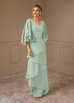 Azazie OHara Mère de la mariée Robes Robe Trapèze en Mousseline de soie Col V Agave image1