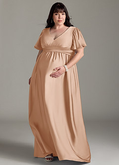Azazie Verna Maternity Bridesmaid Dresses A-Line Ruched Stretch Satin Floor-Length Dress image9