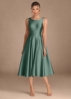 Azazie Fulton Mother of the Bride Dresses Eucalyptus A-Line Pleated Stretch Satin Dress image5