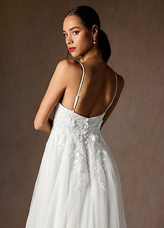 Azazie Nikita Wedding Dresses Diamond White A-Line Sequins Tulle Dress image4