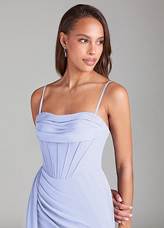 Azazie Amyra Robes de demoiselle d'honneur Robe Fourreau Convertible en Mousseline de soie Épaule décolletée Lavande image2
