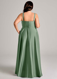 Azazie Shaude Bridesmaid Dresses Matcha A-Line Pleated Stretch Satin Dress image13