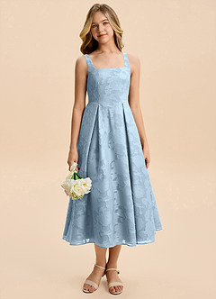 Azazie Amalie Junior Vestido de Azul Cielo de Devorado Floral de Corte en A con Volante image6