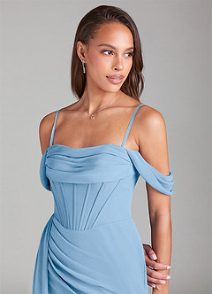 Azazie Amyra Abiti da Damigella Abito Convertibile Tubino in Chiffon a Spalla Scoperta Azzurro Polvere image6