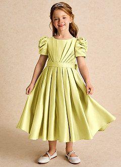 Azazie Miriam Blumenmädchenkleider Ballkleid Plissee Matte Satin Kleid Zitronensorbet image2