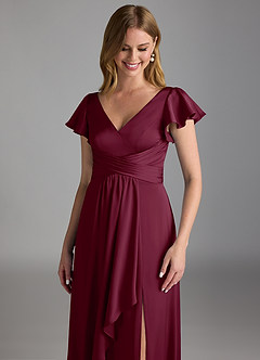 Azazie Omari Bridesmaid Dresses Mulberry A-Line Stretch Satin Dress image4