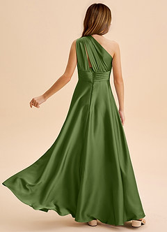 Azazie Charlize Junior Linia A Pofałdowany Satyna elastyczna Długość podłogi Młodsza druhna Sukienka image2