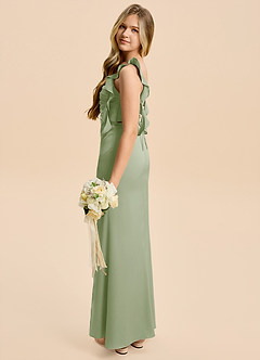 Azazie Jessamine Junior Dusty Sage A-Line Ruched Stretch Satin Dress image3